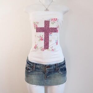 y2k tube top leopard cross floral mcbling bandeau graphic